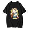 2025 Women Unisex High Quality Cotton Oversized T-shirt Fashion Loose Beer Cat Printed Top Summer Women's Short-sleeved Top Unisex
