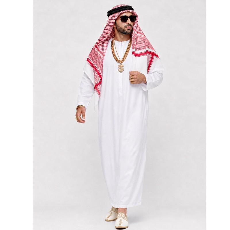 Mens White Long Robe Costume Halloween Cosplay Ethnic Style Role Play Outfit