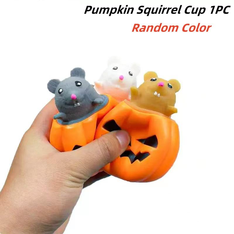 Halloween Squeeze Toys Pumpkin Skeleton Squishy Toys for Kids Stress Relief Sensory Toys Ghost in Cup Fidget Toys Ball