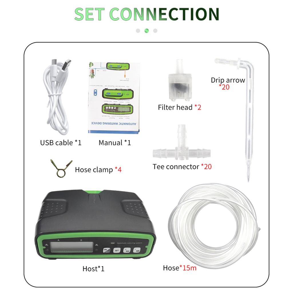 Автоматическая система полива с двойным насосом для комплекта для орошения 20 горшечных растений с 30-дневным программированием