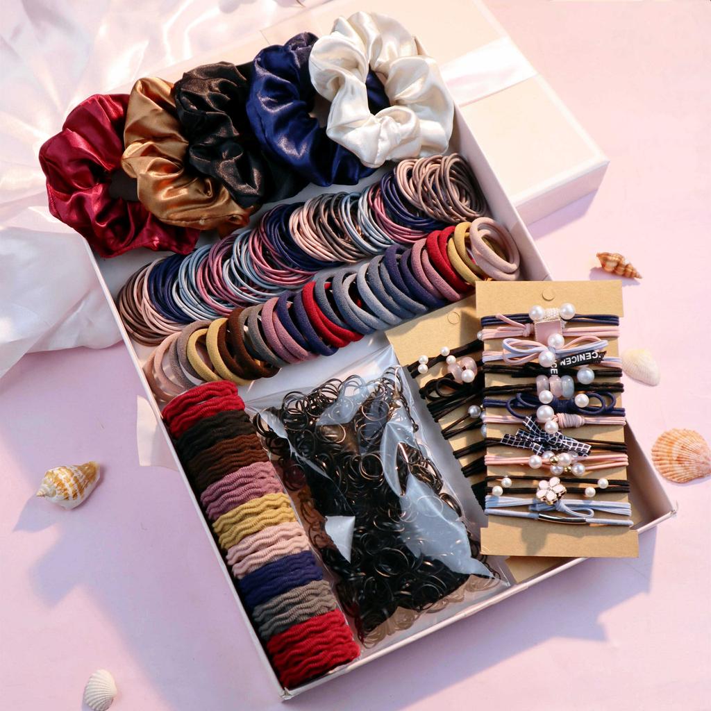 1085PCS Dark Hair Accessories for Woman Set Seamless Ponytail Holders Variety Hair Scrunchies HairBands Scrunchy Hair Ties