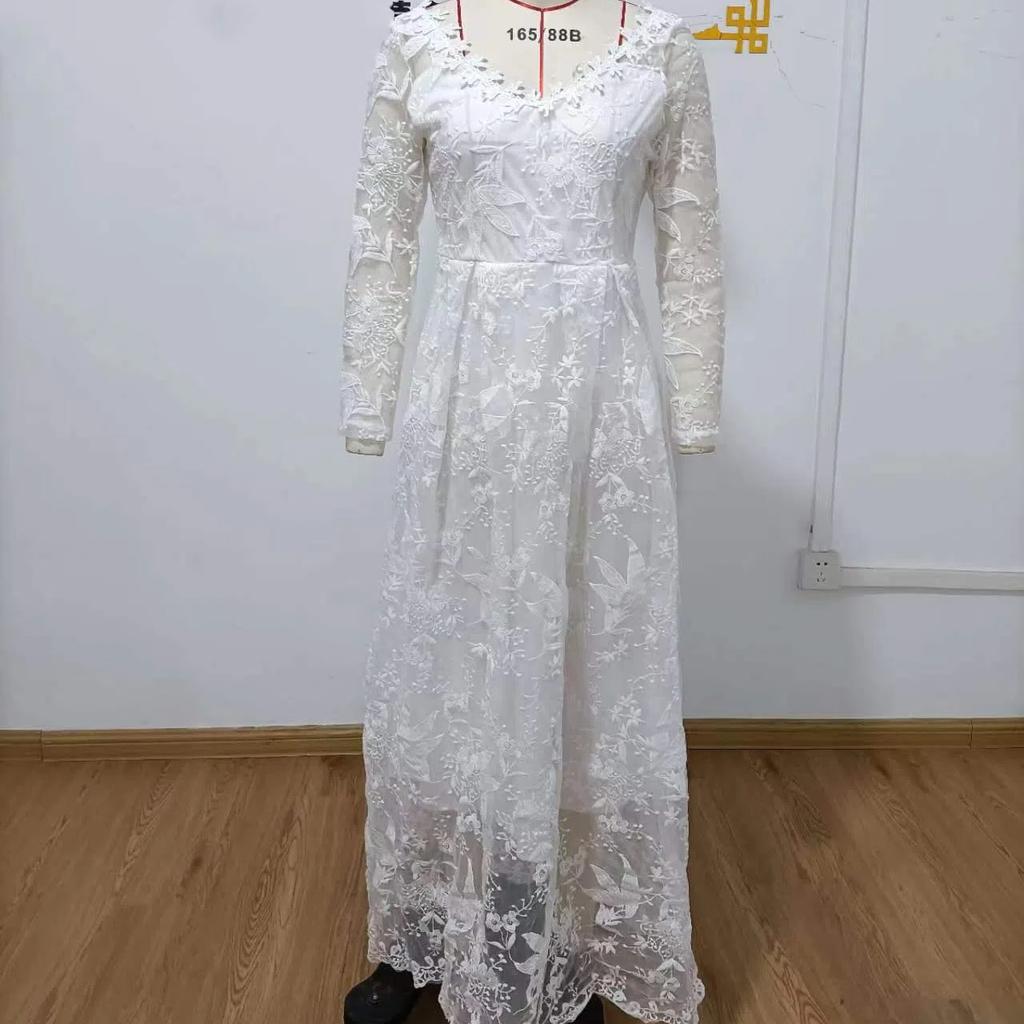 2025 Spring & Summer New Women's Long-sleeved One-shoulder Bridal Wedding Dress with Lace Jacquard for Bride