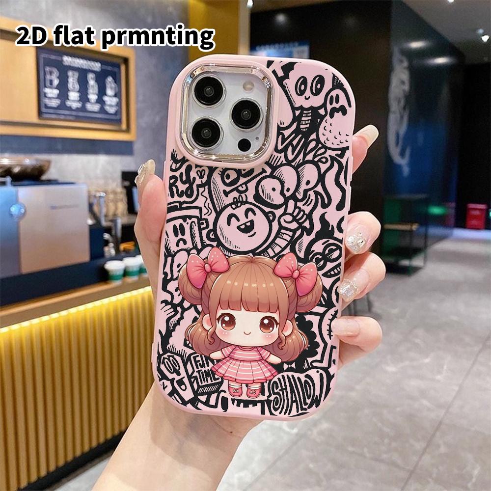 Phone case: 2D flat design suitable for iPhone 18 17 16 15 14 13 Pro cases, couple style, little girl with a bun, Christmas and Halloween gifts