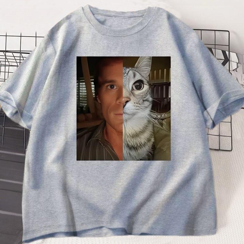 Dexter Morgan Funny Cat Printed Tshirtfor Unisex Women Dexter Fan Gift Clothes Casual Humor Cotton Short Sleeve Tees Y2k Clothes