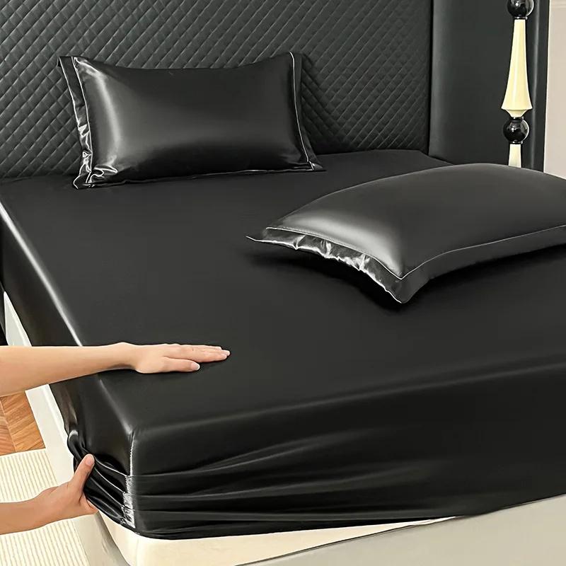 1 шт. Сатин Эластичная Натяжная Простыня Однотонный Чехол на Матрас для Односпальной Двуспальной Двуспальной Кровати King Queen Full Twin Простыня Сатин Постельное Белье