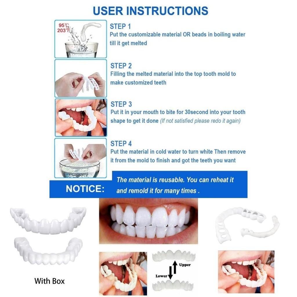 On Fake Snap Teeth Upper Lower Dental Veneers Denture Tooth Cover Simulation Set