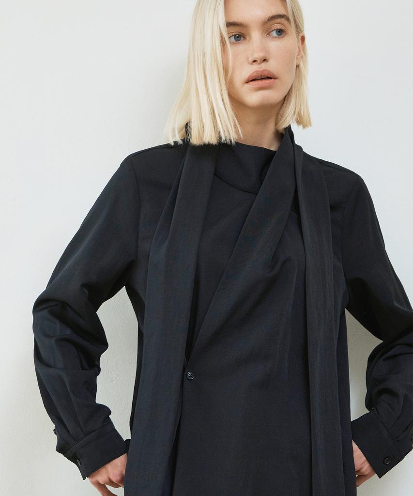 IHR Button Scarf Wrap Blouse / Black