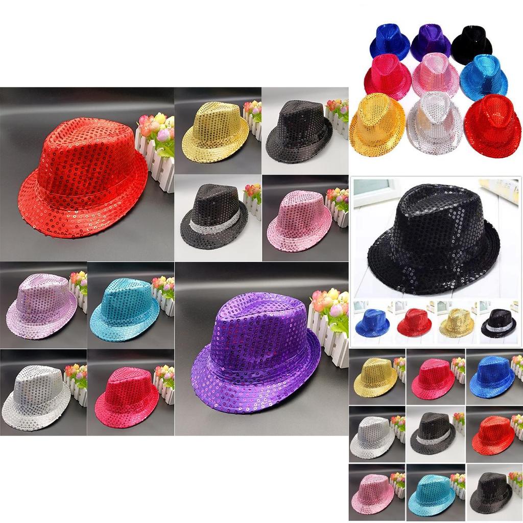 Trilby Sequin Hat Cap Sequinned Dance Party Costume Mj Jazz Performance Fedora