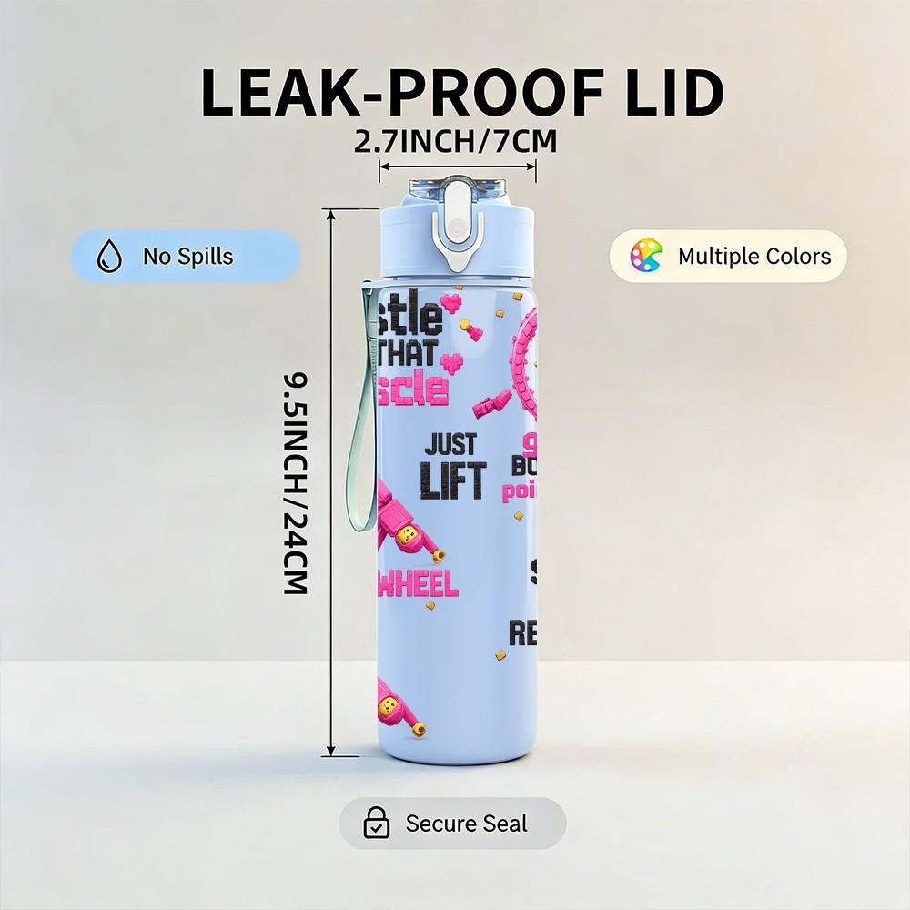 1PC Pink Ribbon Breast Cancer Print 750ml Color Plastic Sports Water Bottle Leakproof Flip Straw Lid Suitable for Sports Office Home Use