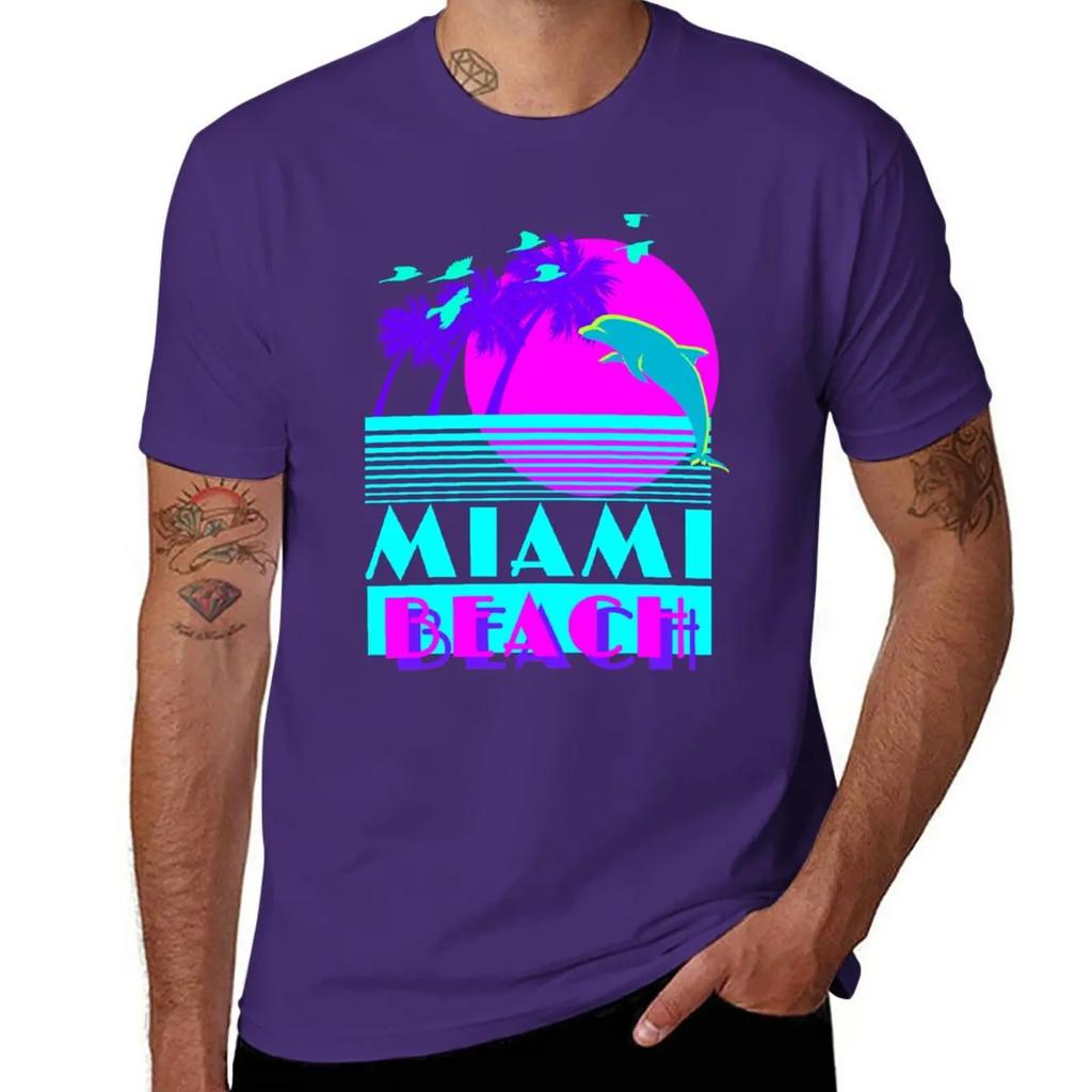 New Miami Beach Dolphin Retro T-Shirt black t shirts custom t shirts Short sleeve designer t shirt men