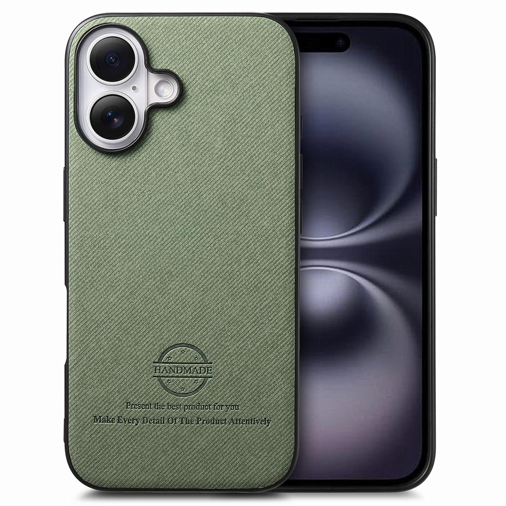 For iPhone 16 Case Cloth Texture Leather+PC+TPU Anti-Drop Phone Cover - Blue