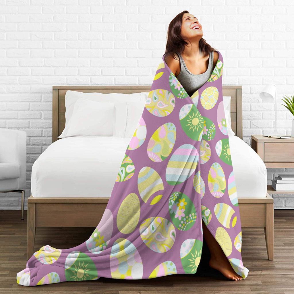 Colorful Easter Egg Pattern Blanket Quality Warm Soft  Throw Blanket Spring Girls Boys Home Decor Comfortable Bedspread