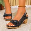 Летняя новинка Женские босоножки на высоком каблуке Большой размер С открытым носком Блочный каблук С ремешками Повседневные босоножки на высоком каблуке