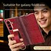 Luxury Genuine Leather Magnetic Flip Case for Samsung Z Fold 8 & Fold8 Ultra Fold7 Dual Hinge,Wrist Strap Ring Holder Stand Case