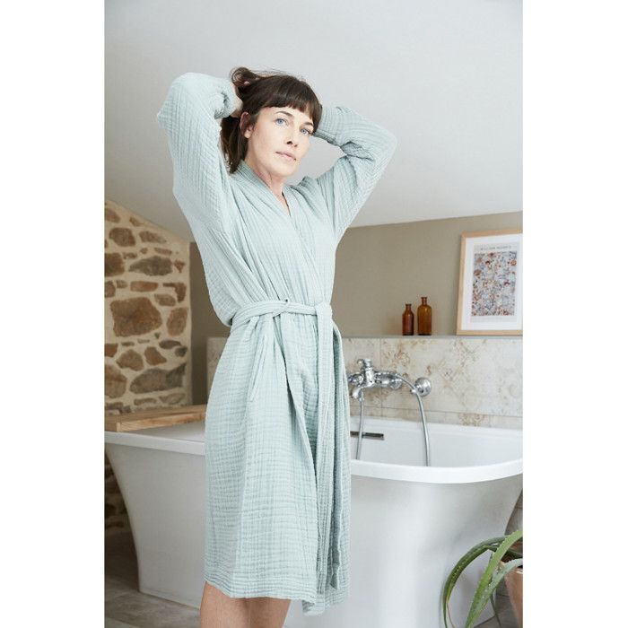 Peignoir kimono mixte Gaze de coton unie Gaïa - L/XL - Gaïa Eucalyptus