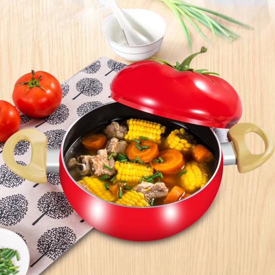 Nonstick Soup Pot Milk Pot Pasta Can Tomato-Shaped Cocotte Cooking Pot for Stewing Frying And Poaching Cute Vegetable Shape Electric Stove Pan