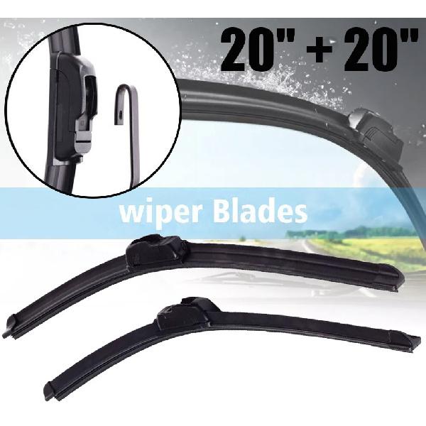 Set Of 2 U/J Hook Bracketless Front Windshield Wiper Blades 20" + 20" All-Season