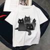 Мультяшный Кот Уличная Мода Девочки Футболки Харадзюку Каваи Белая Одежда Короткий Рукав Летние Футболки Повседневные Женские Топы с Круглым Вырезом