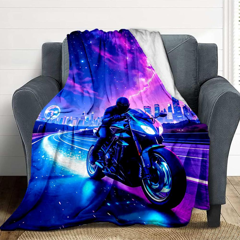 Motorcycle Night Flannel Blanket Throw Blanket Soft Warm Sofa Bed Camping home Decor Unique Christmas Gift C9261695