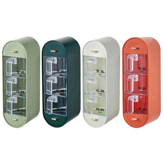 1 Набор Коробка для хранения приправ Дизайн сетки без пробивки Хранение приправ Настенный тип с выдвижным ящиком Банка для специй Кухонный гаджет
