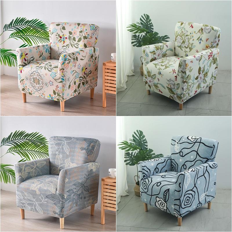 Floral Tub Chair Cover Stretch Spandex Club Armchair Slipcover For Living Room Single Sofa Covers For Study Bar Counter Hotel