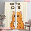2pcs 2D Flat Printing Curtain Cute Cat Coffee 100% Polyester Fabric Without Electricity Holiday Decorations Use for Room Decor