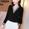 Solid Color Spring Autumn Women's V-neck Chiffon Shirts Long Sleeve Elegant Casual Versatile Bottom Tops