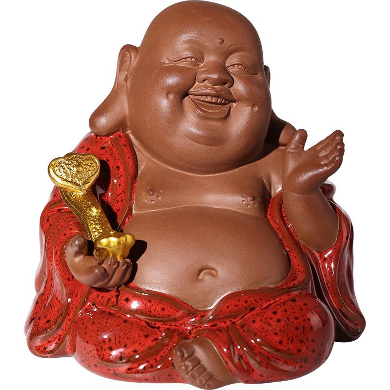 Украшения из фиолетовой глины в китайском стиле дзен в виде Будды Майтрейи, для гостиной, крыльца, автомобиля, чайный сервиз