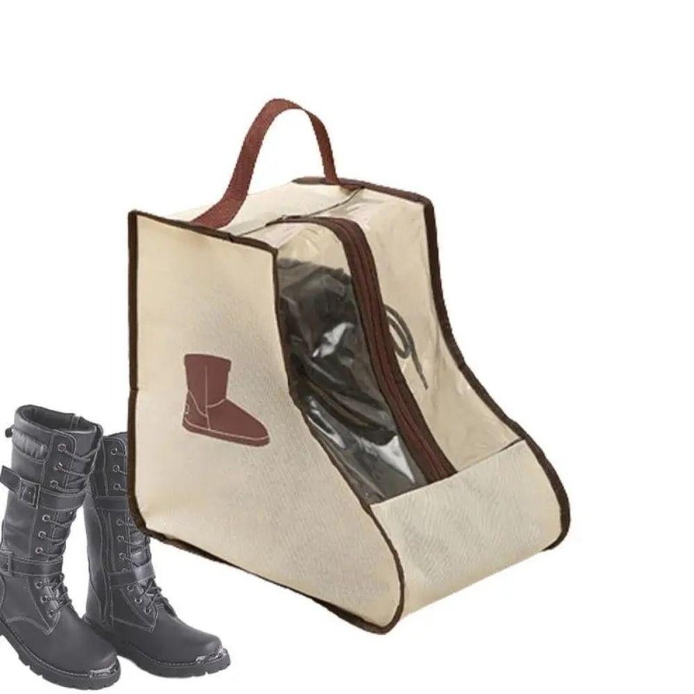 Portable Non-Woven Tall Boot Bag Visible Waterproof Boots Protector Pouch with Handle Dustproof Long Boots Pocket Outdoor