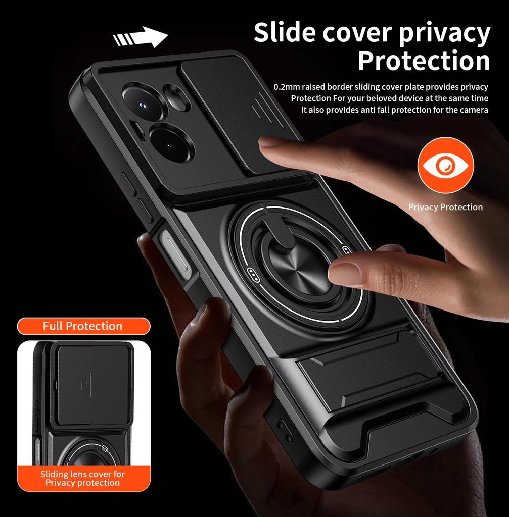 Чехол для POCO M7 4G Чехол Вращающийся Сдвижной Защита камеры Кольцо-подставка Противоударная крышка Capa Funda