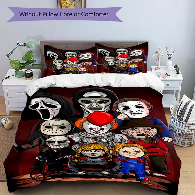 3pcs Horror Movie Characters Bedding Set. Soft and Comfortable with No Core Included (1x Duvet Cover + 2x Pillow Covers) yy251031091