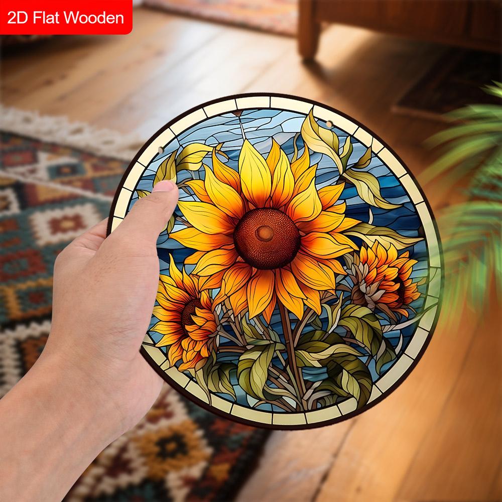 Rustic Wooden Sign with Sunflower Pattern, Round Sign for Front Door, Wall Hanging Decor, Ideal Gift for Friend & Family