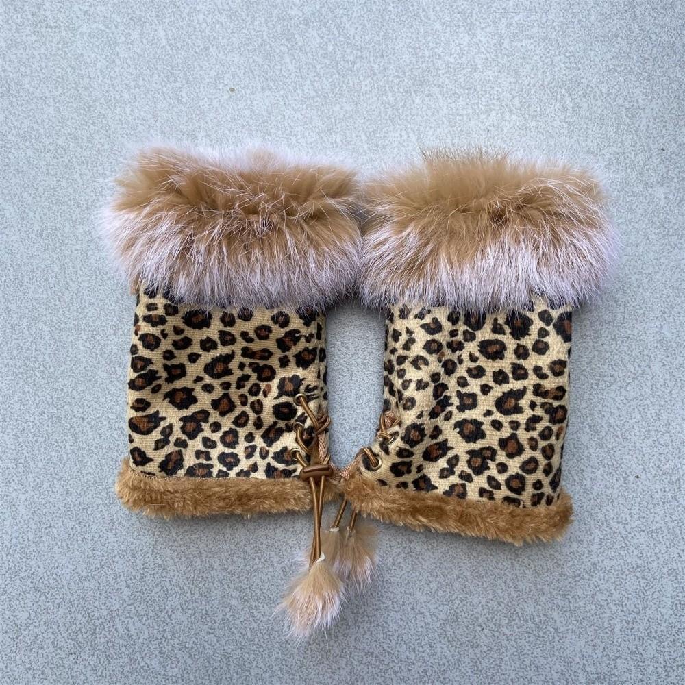 Plush Leopard Print Gloves Thicken Wrist Warmers Fashion Warm Fingerless Mittens Winter