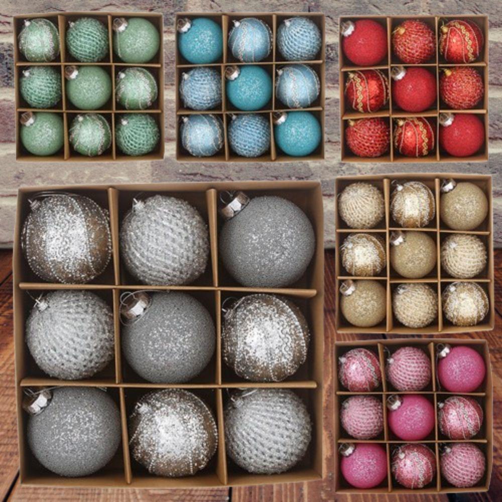 9pcs Glitter Christmas Hanging Balls Set Shatterproof Xmas Tree Ornaments Xmas Party Favors