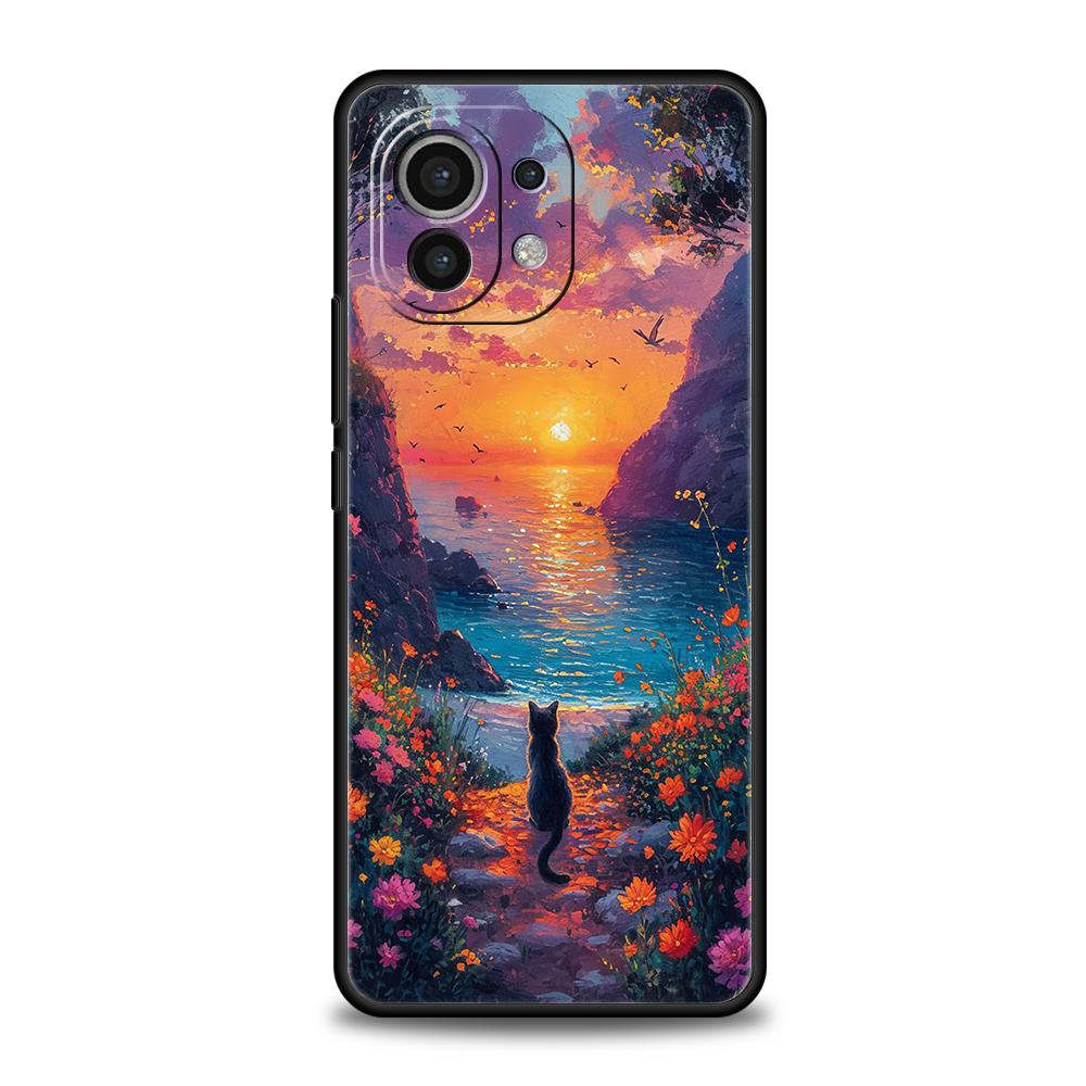 Чехол для телефона Cover для Xiaomi Mi 17 Pro Max 15 14 13 12 11 Ultra 15T 14T 13T 12T 11T Pro Lite Мягкий ТПУ Корпус Забавный Закат Кошка Сумки