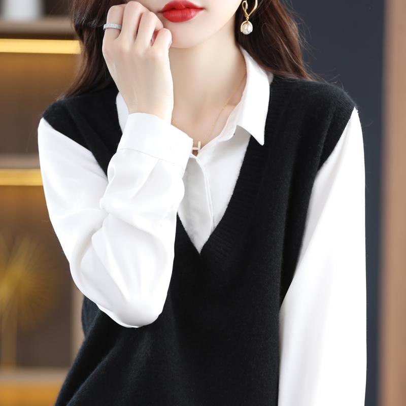 Женский жилет с V-образным вырезом, кашемир Цинхэ, 30% кашемир, 70% шерсть, зимний вязаный пуловер, осенний свитер, кашемировый свитер