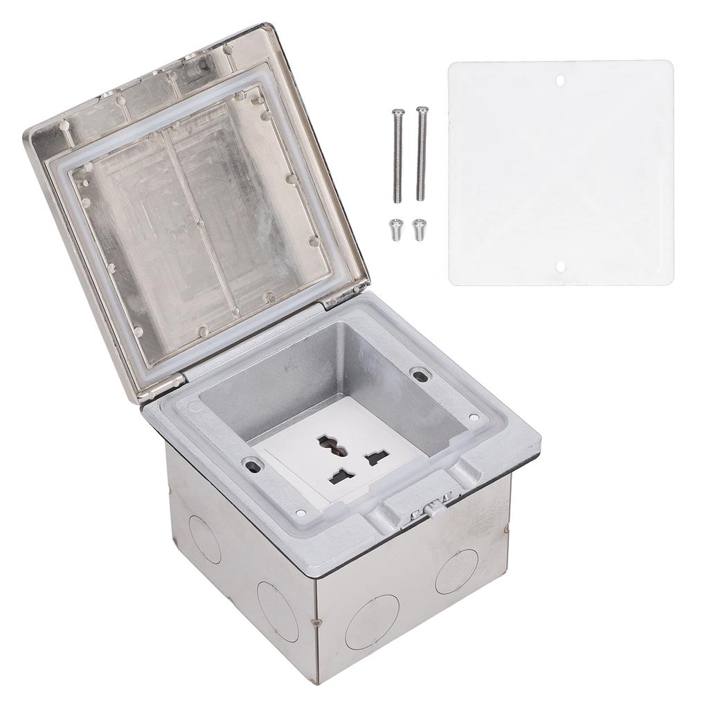 Floor Power Socket Zinc Alloy PC Open Type Waterproof Concealed Power Socket Silver AC250V