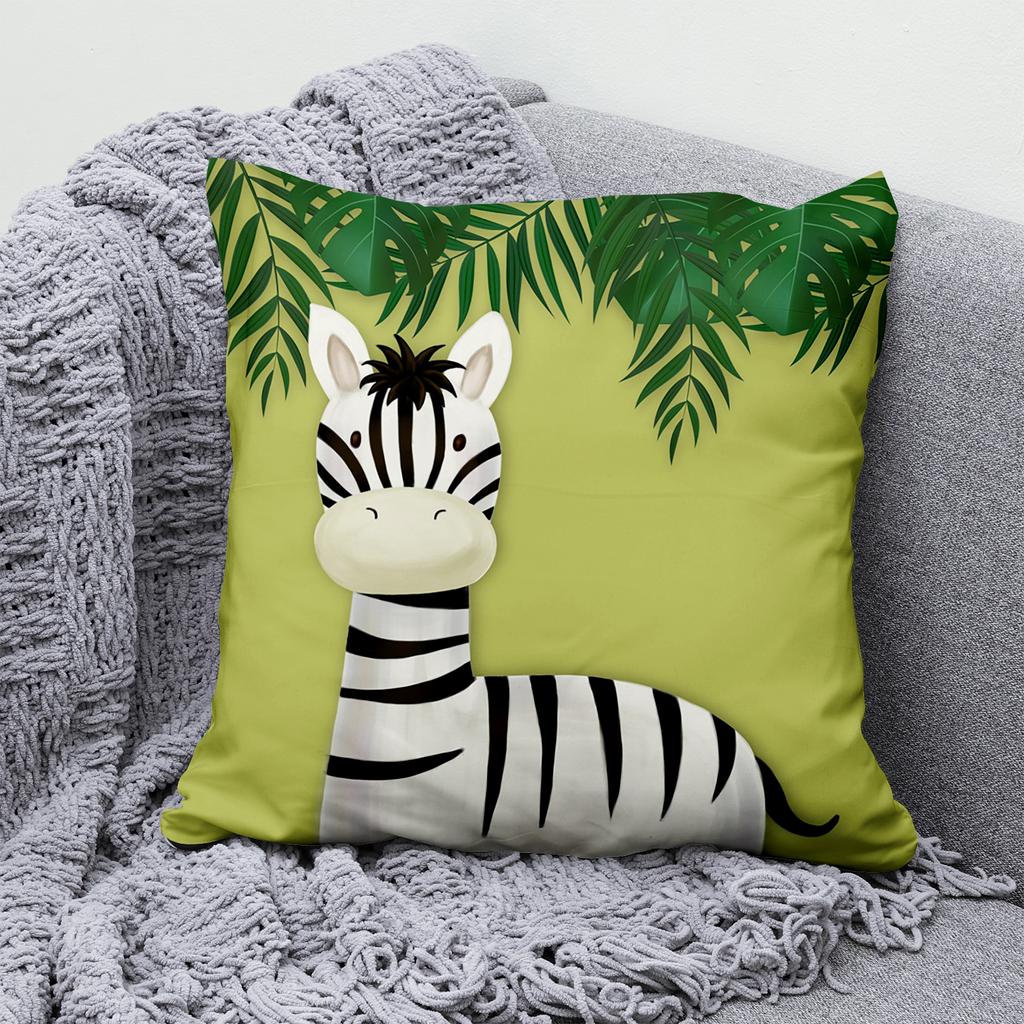 Cartoon Animal Zoo Hold Pillowcase Jungle Green Leaf Sofa Chair Cushion Cover Children's Room Home Decoration