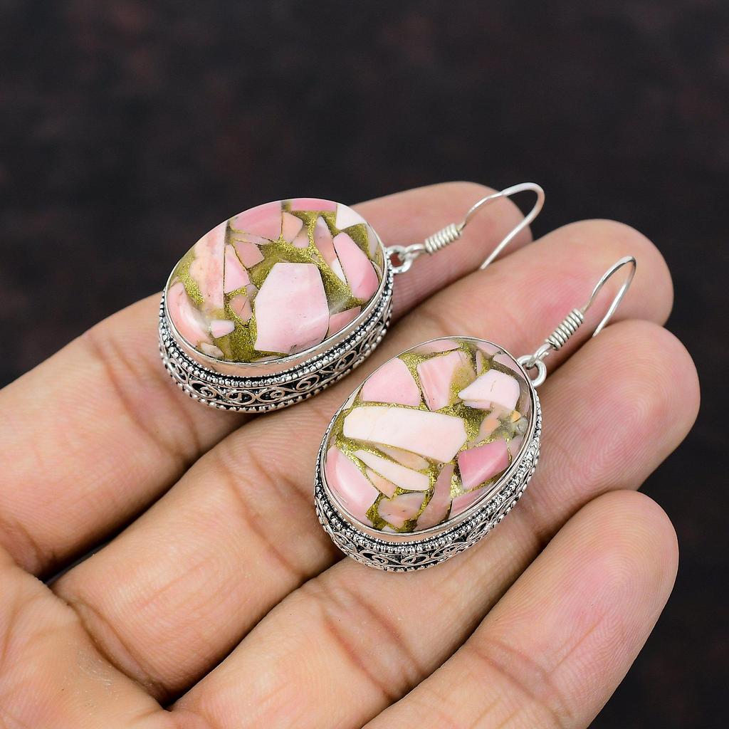 Серьги из медного розового опала, серьги из стерлингового серебра 925 пробы, одно качество, ювелирные изделия из драгоценных камней, приличные серьги ручной работы, подарок для друга, винтажные ювелирные изделия