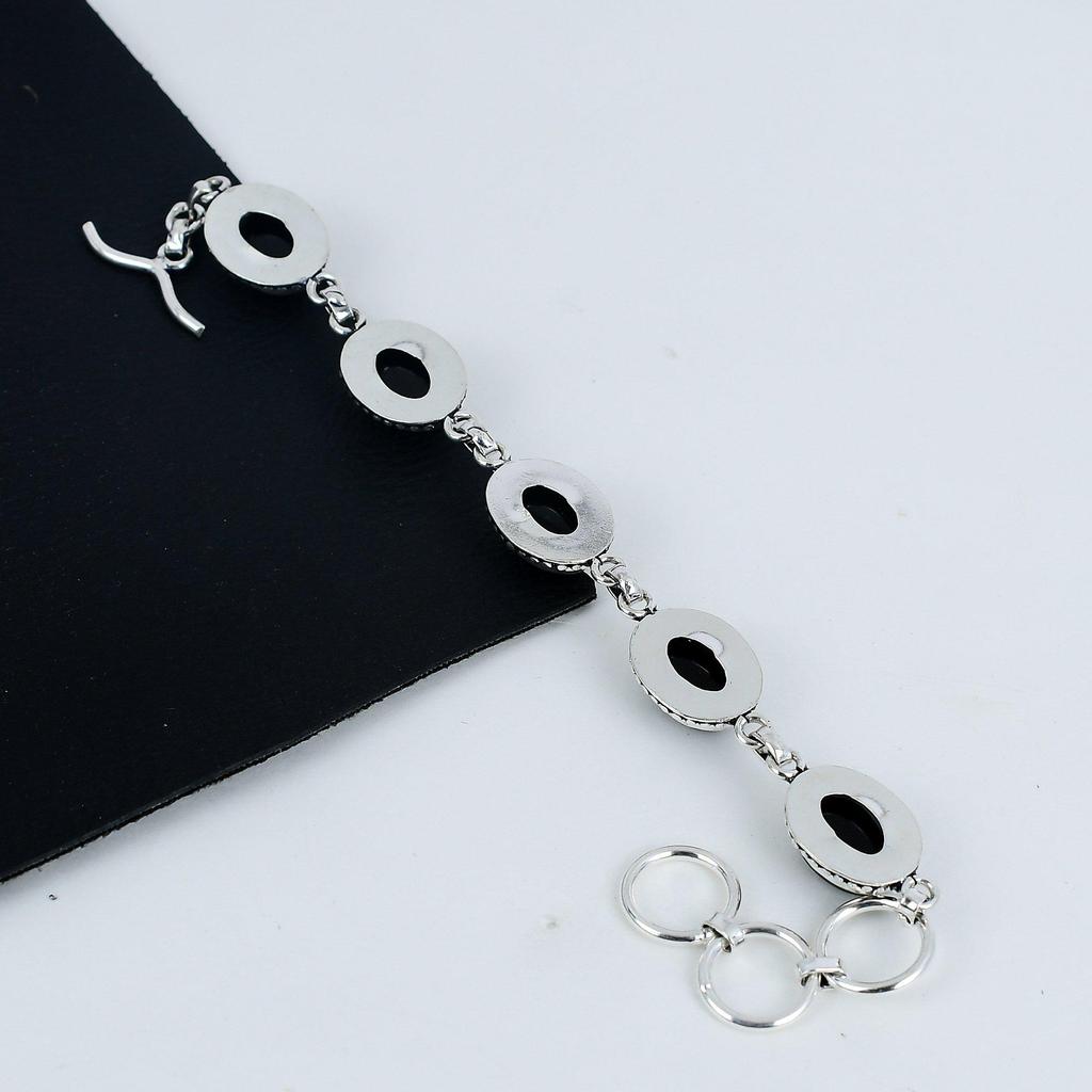 Изящный браслет из черного оникса ручной работы из стерлингового серебра 925 пробы, браслет из черного оникса для жены, браслет унисекс, праздничный подарок для любимой