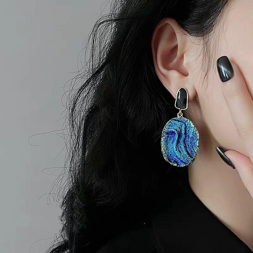 Синие фактурные серьги с цирконами для женщин, персонализированные, преувеличенные, легкая роскошь, художественное заявление, модный подарок