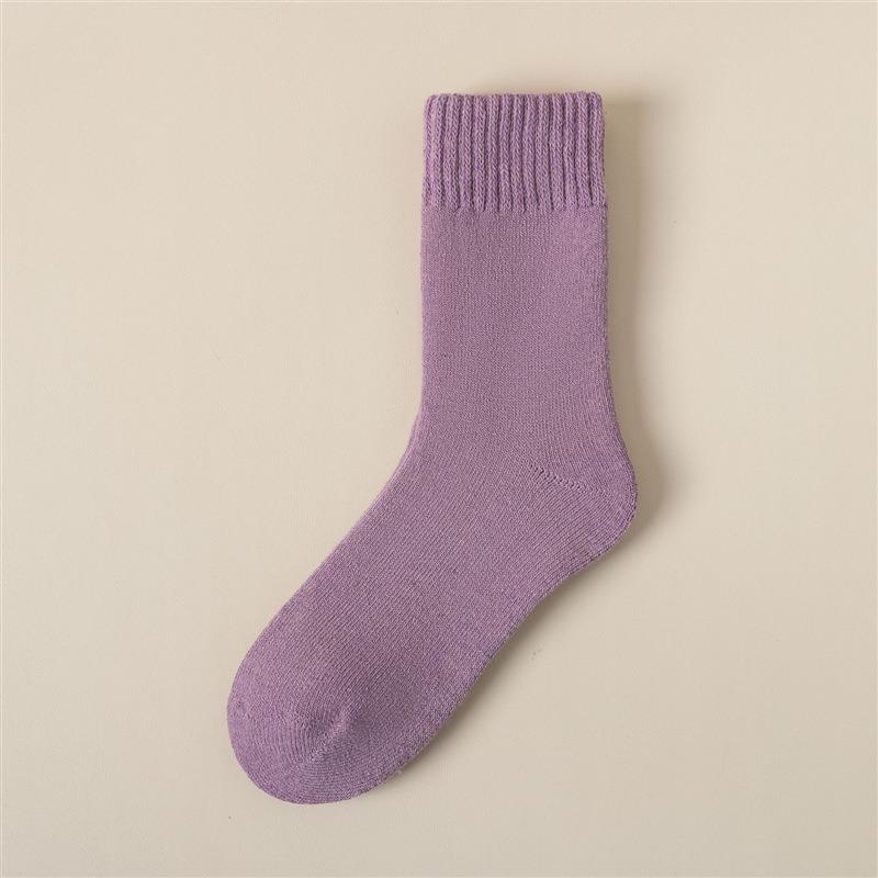 Женские зимние бархатные носки средней длины, толстые плюшевые теплые однотонные носки-тапочки