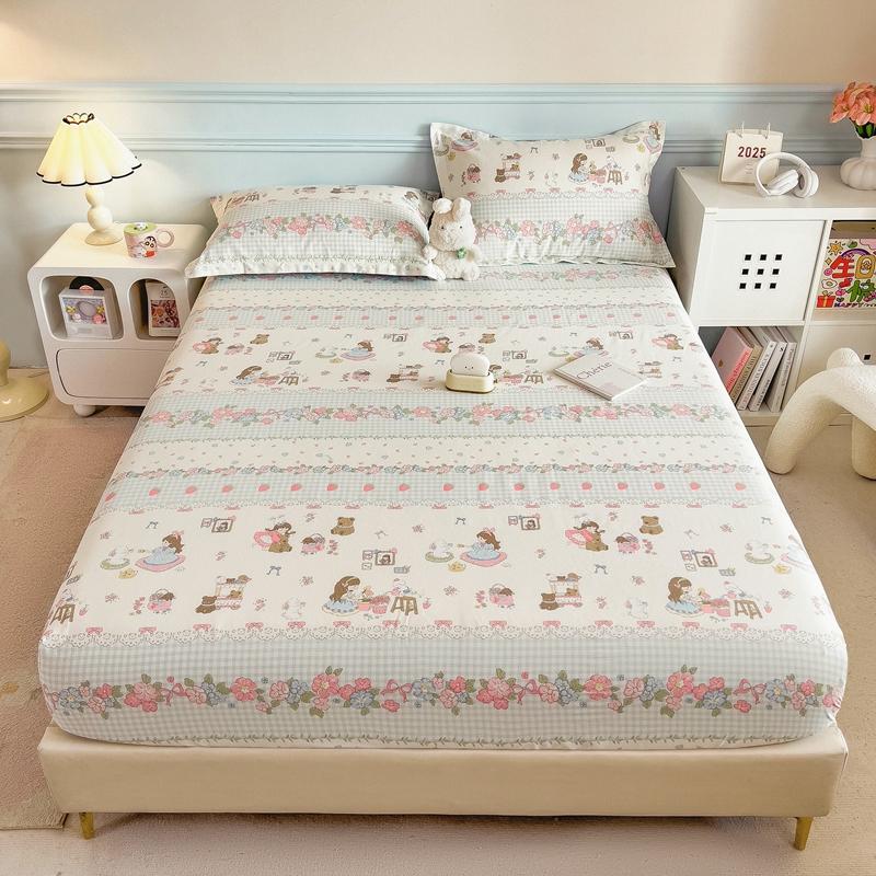 Pure Cotton Bedsheet Cartoon Style Fitted Sheet Queen/King Size Bed Cover Adults Kids Bed Linen Sabanas (Pillowcase Need Order)