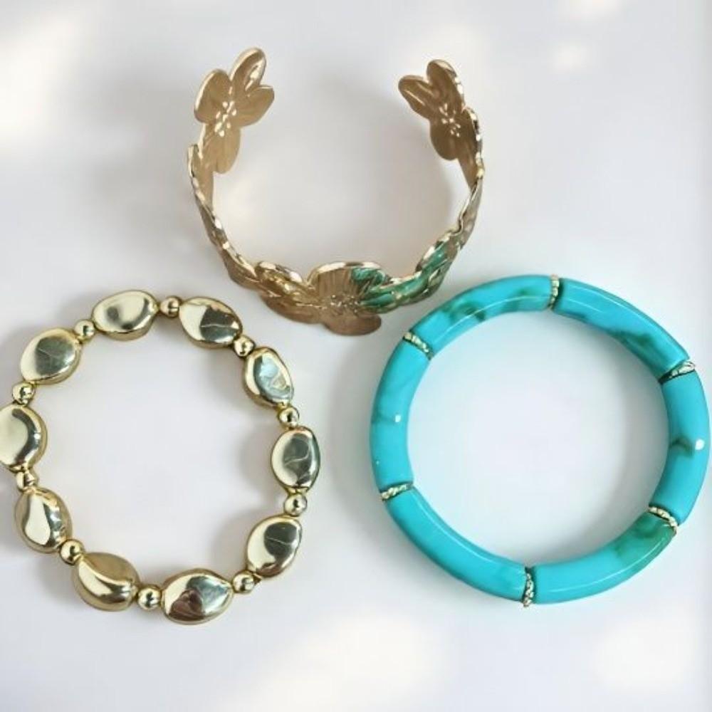 3Pcs/Set Gold Big Flower Bangle Set Bohemian Cuff Bracelets Set New Irregular Cuff Bracelet Jewelry
