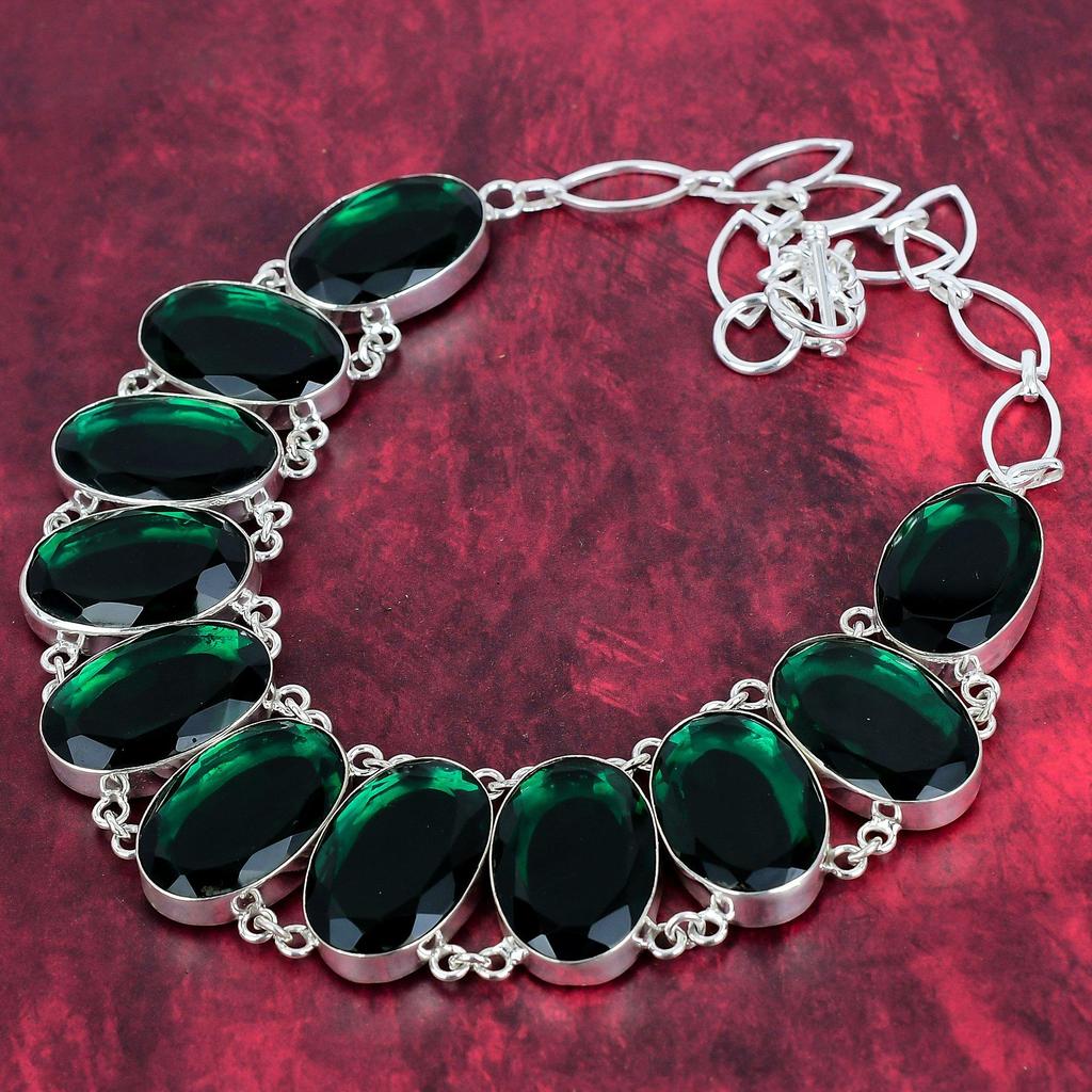 Faceted Chrome Diopside Gemstone Jewelry, 925 Solid Sterling Sliver Necklace & Bracelet Jewelry Set For Wife, Handmade Lovely Diopside Jewelry For Her