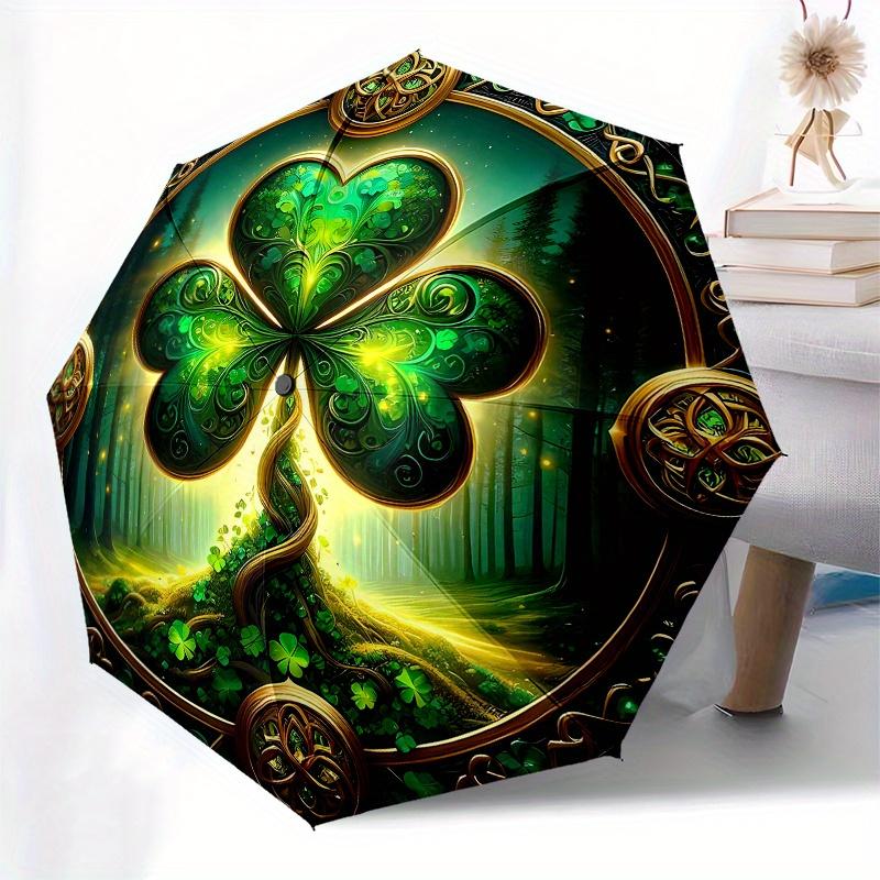 Enchanted Forest Shamrock Wall Art Decor Umbrella, Cute Umbrella with Cute Design, Portable 3-Fold Compact Umbrella for Men & Women, Valentine's Day M