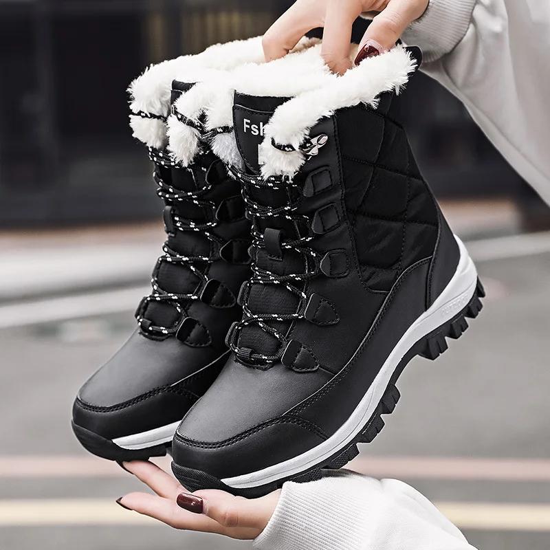 2026 Winter Women'S Platform Snow Boots High Top Plus Velvet Warm Cotton Shoes Outdoor Casual Comfortable Non-Slip Hiking Boots