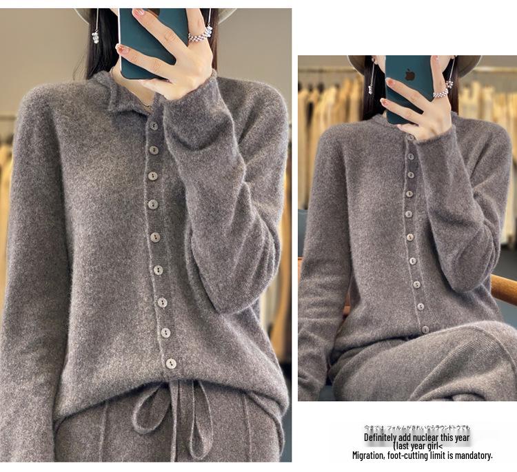 Autumn & Winter Women's Wool Cardigan: Half-High Round Neck, Fashionable Multi-Button, Loose-Fit Knit Base Layer