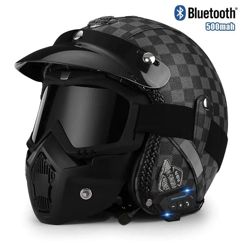 3C Certified Retro Style 3/4 Motorcycle Helmet Men Women ABS Half With Bluetooth Compatible Visor Options