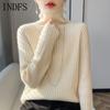 INDFS Women's Fashion Casual Fall Winter Solid Color Print Long Sleeve High Neck Sweaters